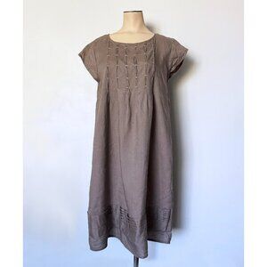 size SMALL gray SUNDANCE viv day dress pleated LINEN smocked S womens solid